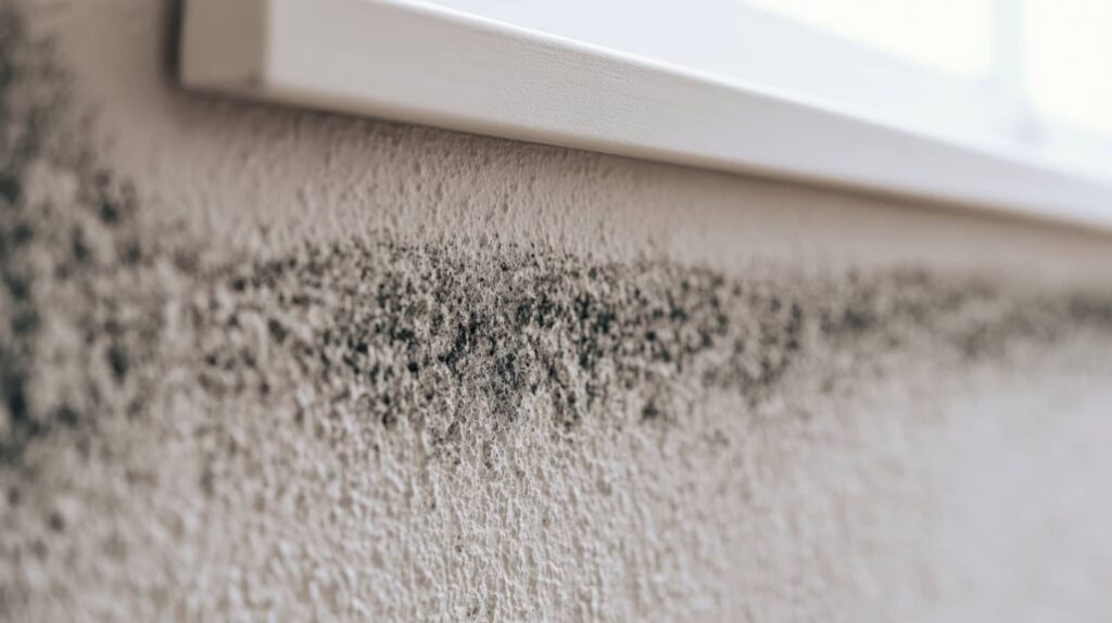 Mold growing along a wall near a window.