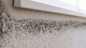 Mold growing along a wall near a window.